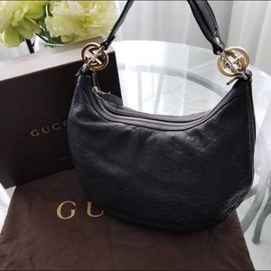 Authentic Black Gucci Guccissima Leather Hobo Bag